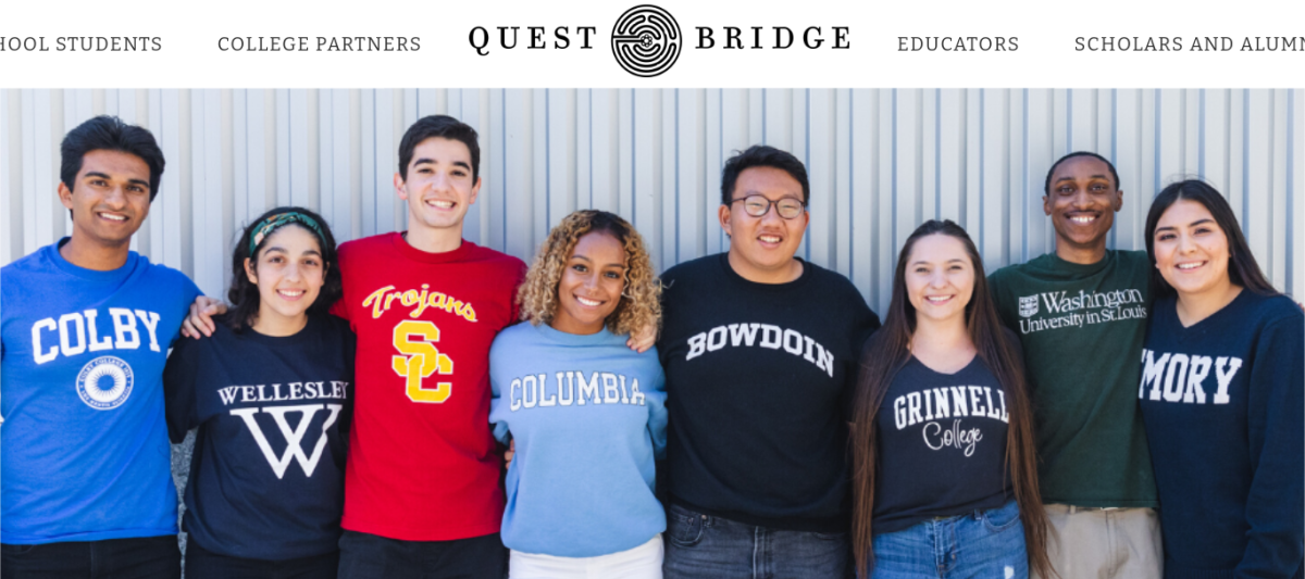 A display of Questbridge Scholars showing off their acceptance.