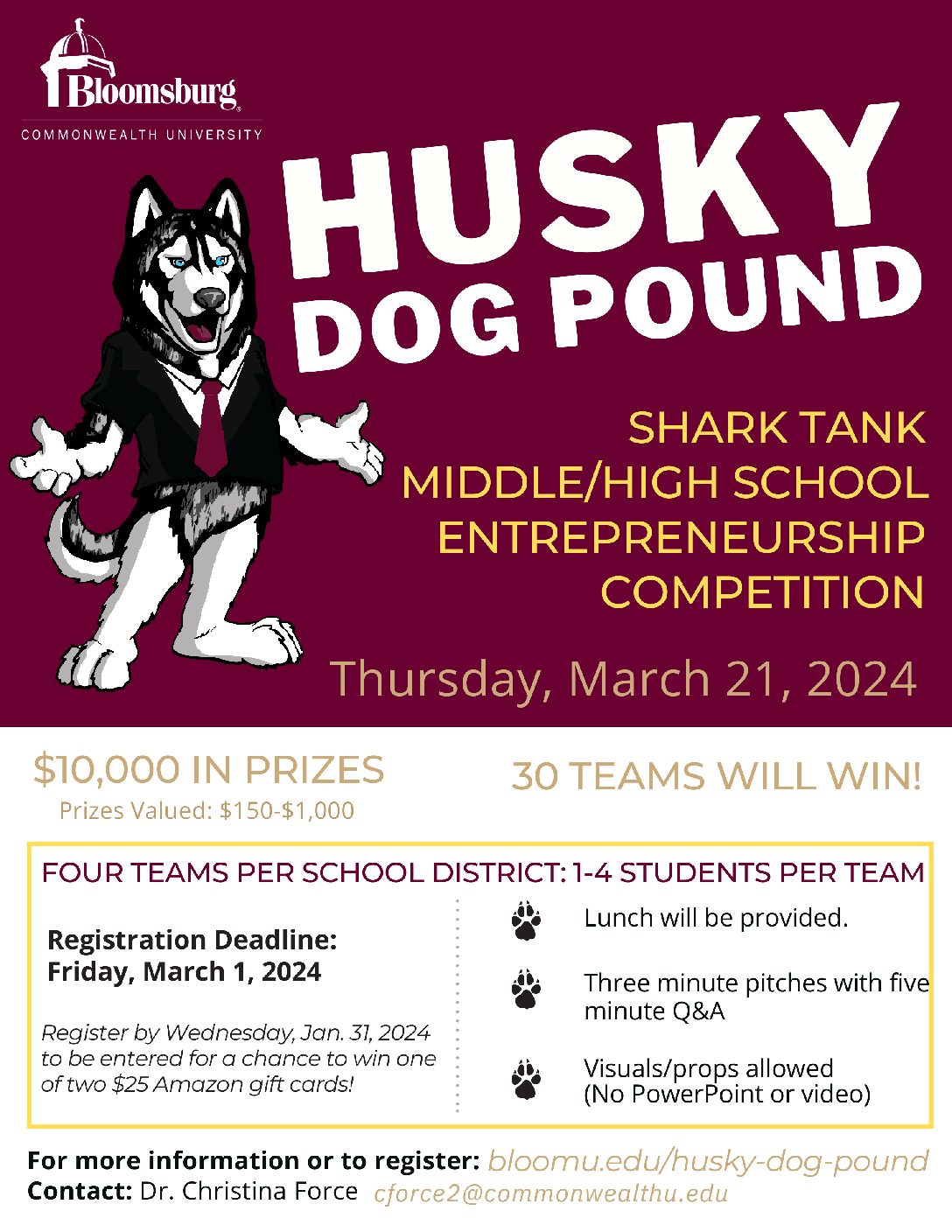 Bloomsburg Husky Dog Pound competition announced for middle and high ...