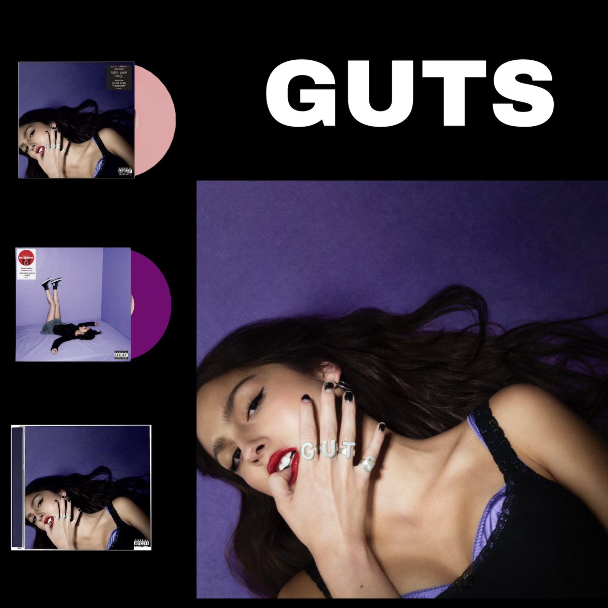 GUTS cover photo with vinyl variants and the CD.