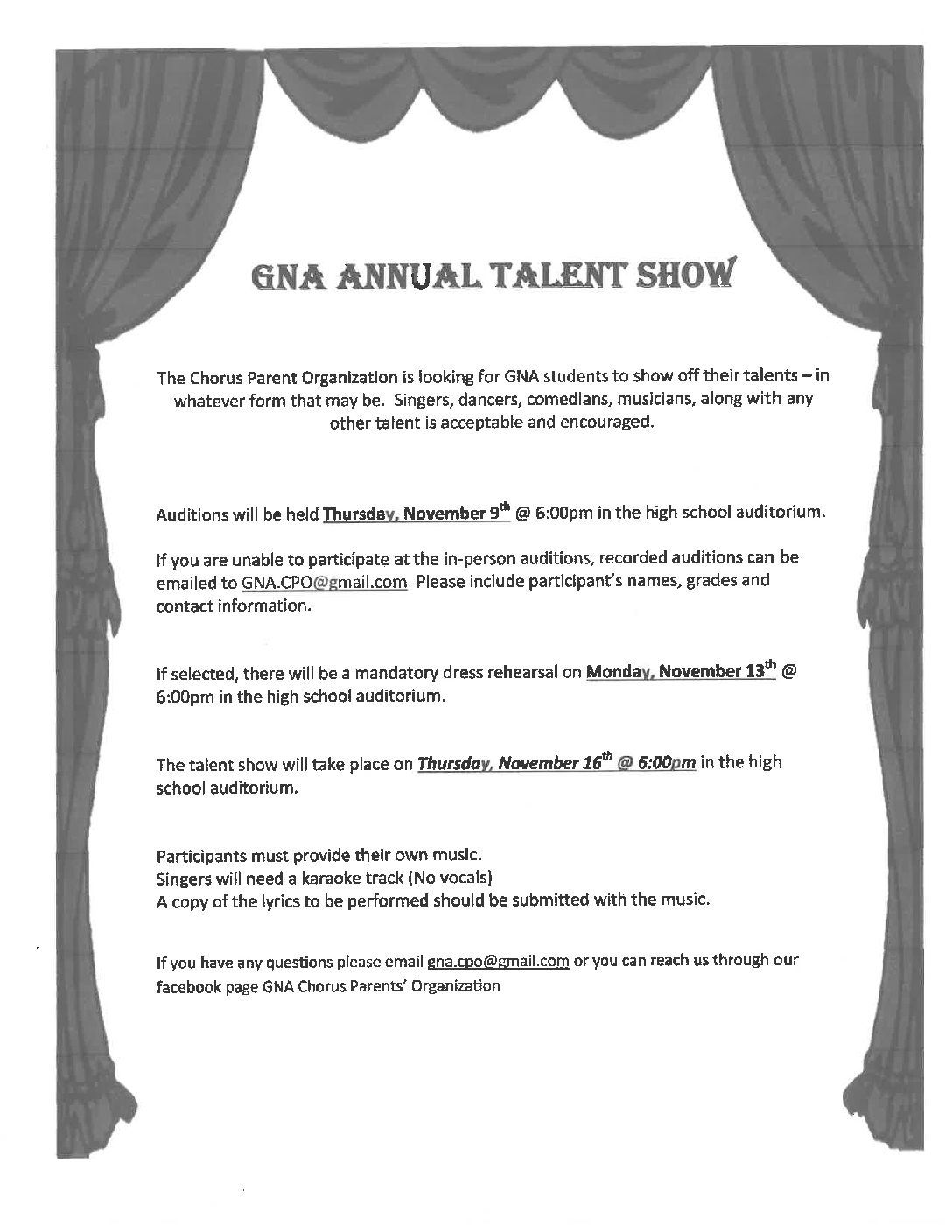 GNA Talent Show Flyer.
