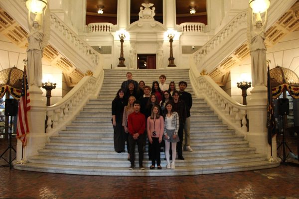 The AP Government and Politics class on the main staircase of the Pennsylvania Capital Building.