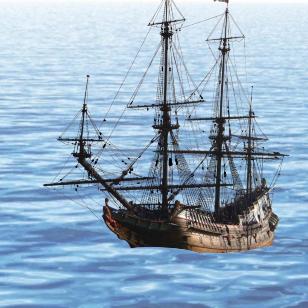 Pirate Ship On Ocean.