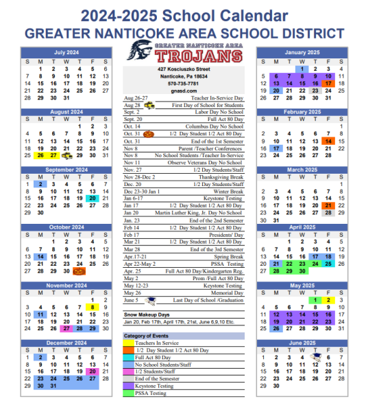 GNA released the 2024-2025 school year calendar. 