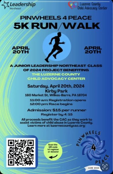 Flier for the 5k run/walk hosted by Pinwheels 4 Peace.