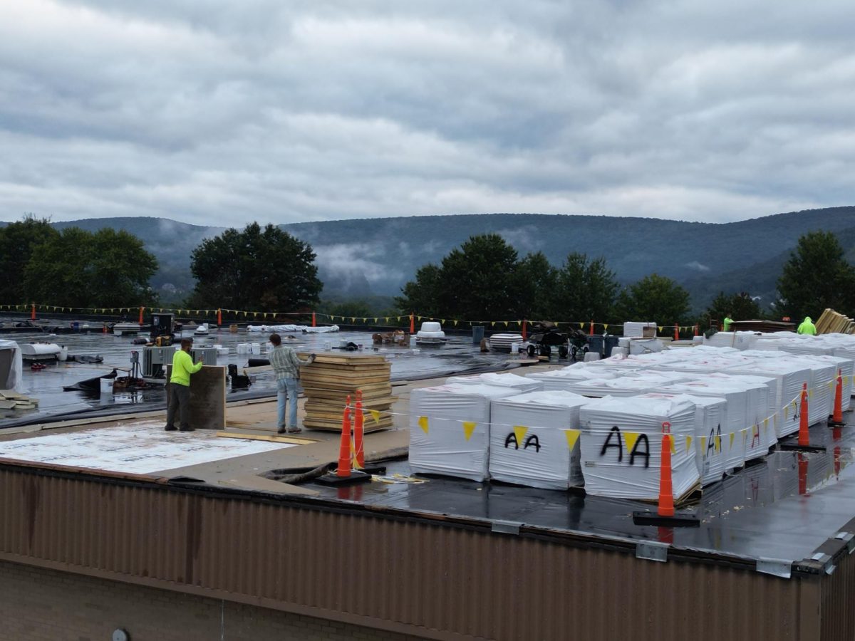 The roof of GNA High School under construction. 