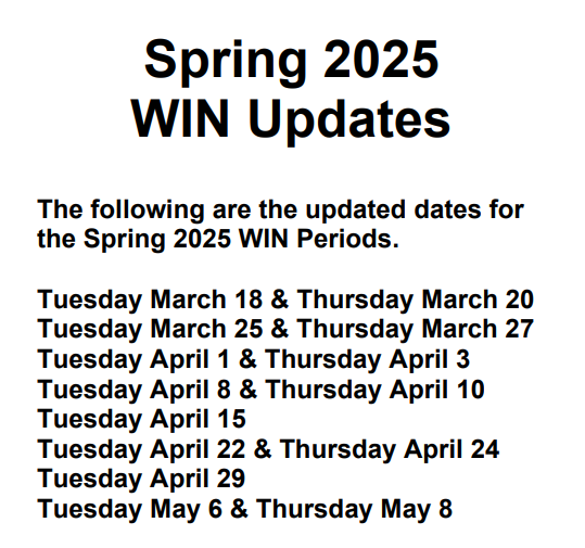 Spring 2025 WIN dates