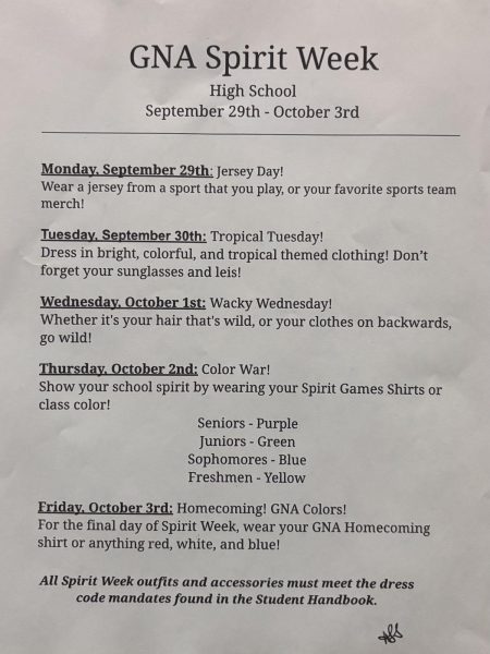 Spirit Week flyer.