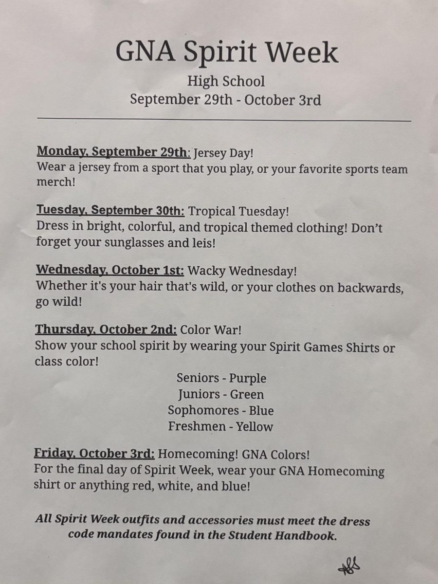 Spirit Week flyer.