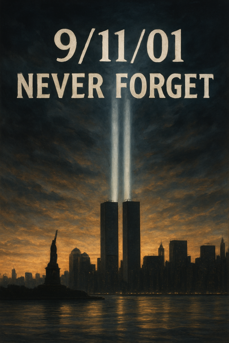 A memorial recreation of the Twin Towers representing remembrance of the tragic events (Image created by ChatGPT).