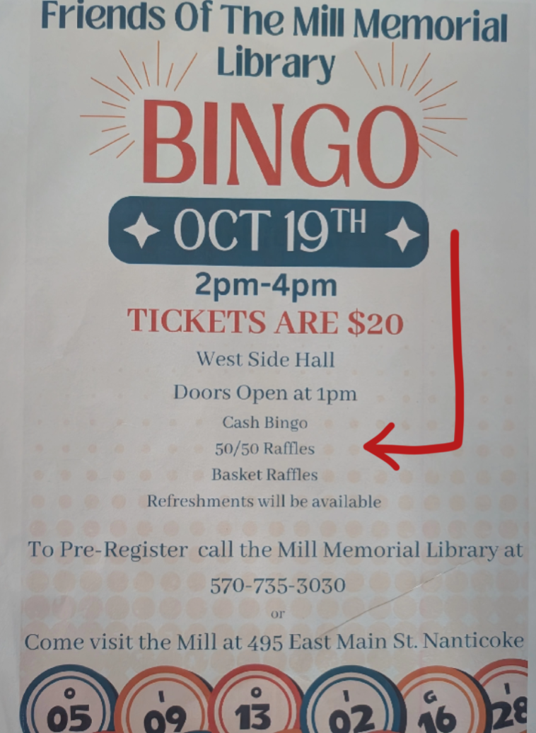 Friends of Mill Memorial Bingo.